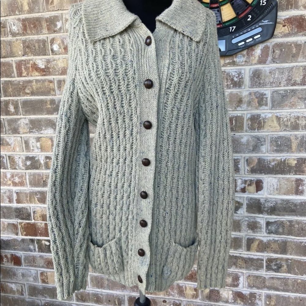 Vintage wool thick Ireland Chunky cableknit Fisherman shacket Sweater ca… - Picture 1 of 9
